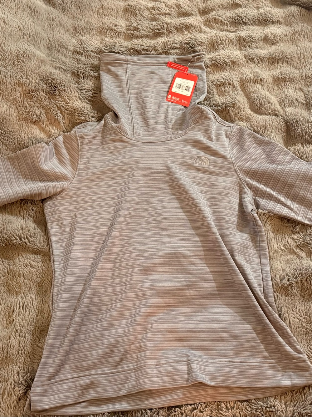 The North Face Women's Light Gray Striped Pullover Hoodie